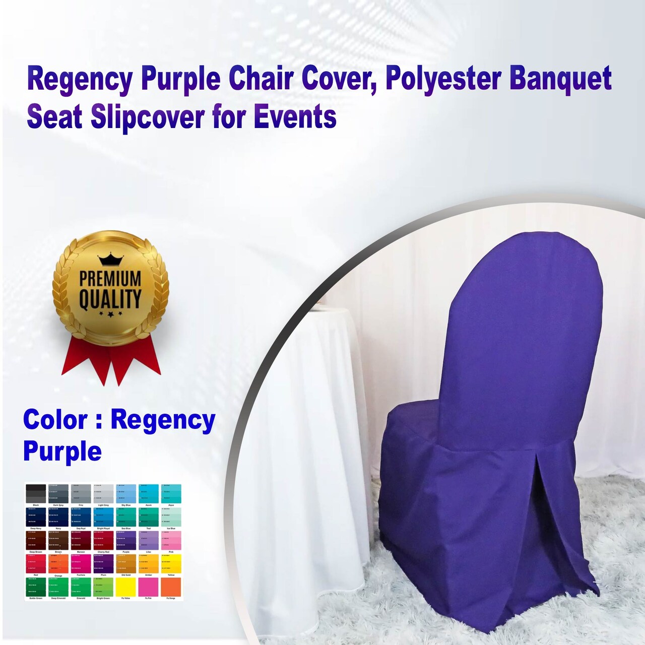 Regency Purple Chair Cover, Polyester Banquet Seat Slipcover for Events
